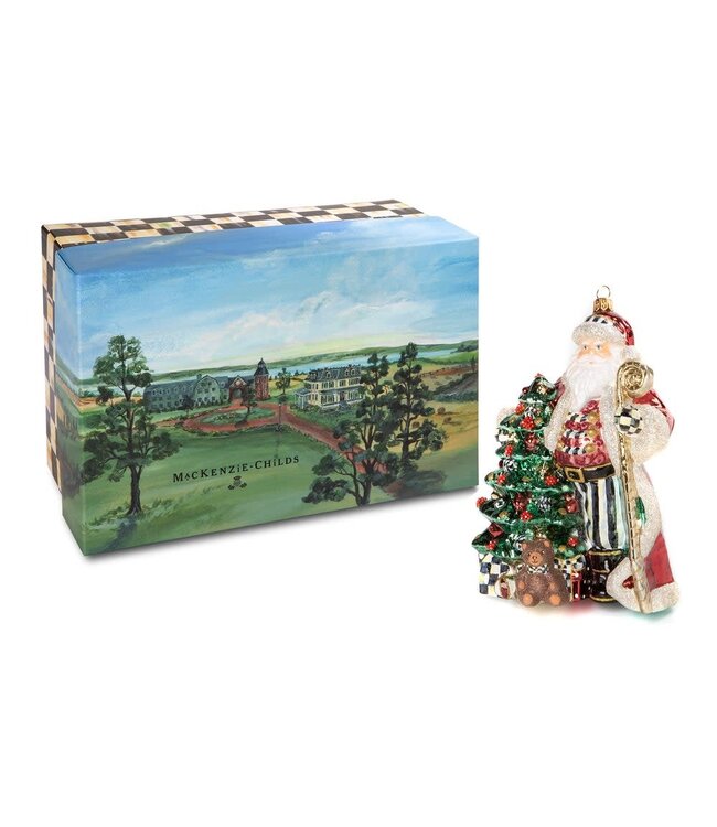 MACKENZIE CHILDS Christmas Magic Santa With Staff Glass Ornament