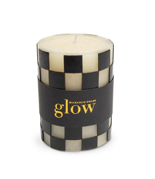 MACKENZIE CHILDS Check 4" Black Pillar Candle