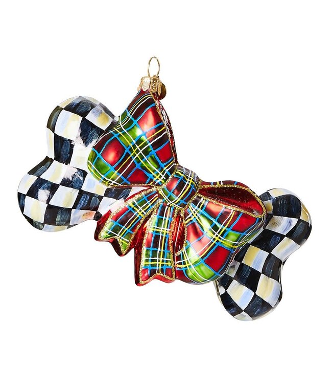 MACKENZIE CHILDS Courtly Check Dog Bone Glass Ornament