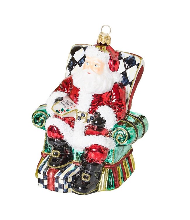 MACKENZIE CHILDS Wish List Santa Glass Ornament