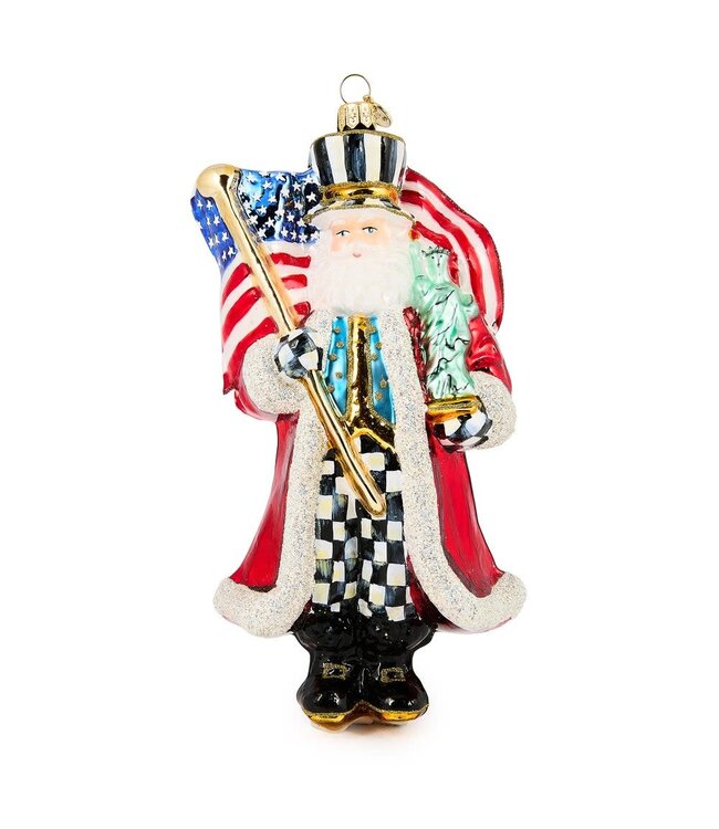 MACKENZIE CHILDS Santa with Flag Glass Ornament