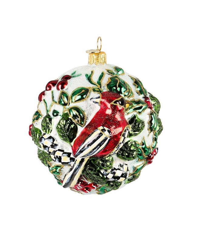 MACKENZIE CHILDS Cardinal Ball Glass Ornament