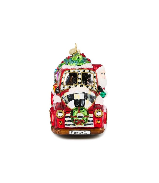 MACKENZIE CHILDS Santa's Hitting the Road Glass Ornament