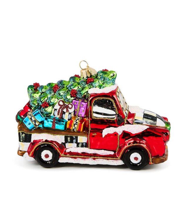 MACKENZIE CHILDS Santa's Hitting the Road Glass Ornament