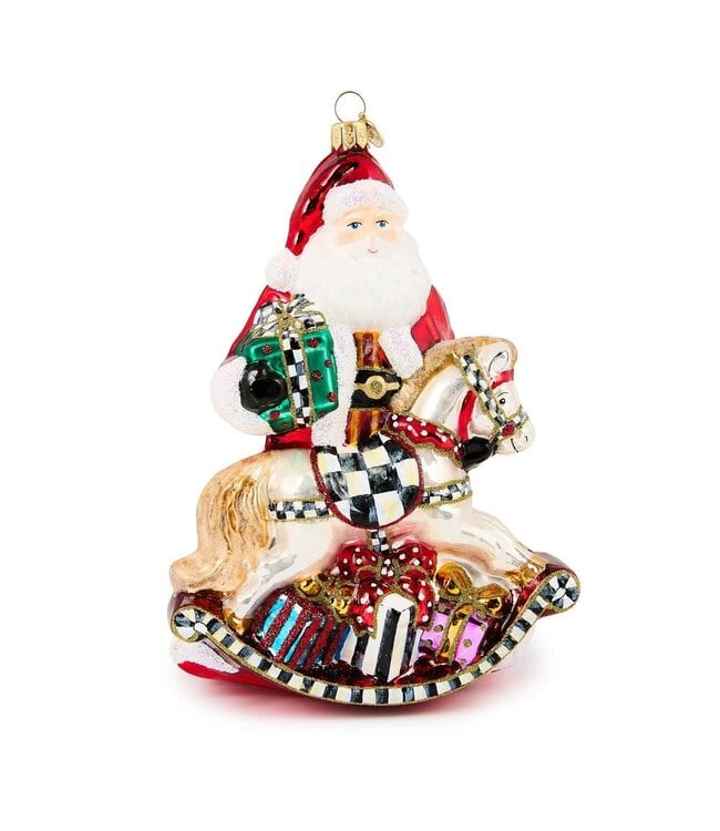 MACKENZIE CHILDS Santa with Rocking Horse Glass Ornament
