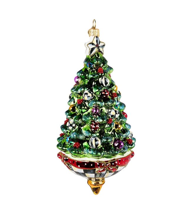 MACKENZIE CHILDS Tree Spinning Top Glass Ornament