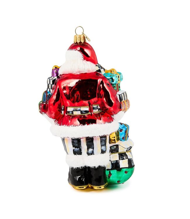 MACKENZIE CHILDS Santa with Gifts Glass Ornament