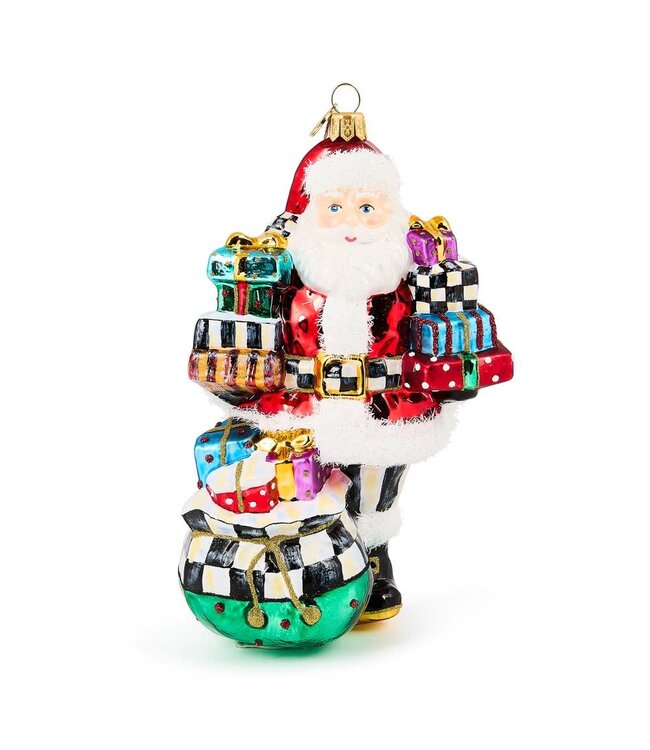 MACKENZIE CHILDS Santa with Gifts Glass Ornament