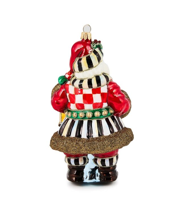 MACKENZIE CHILDS Check It Out Town Crier Santa Glass Ornament