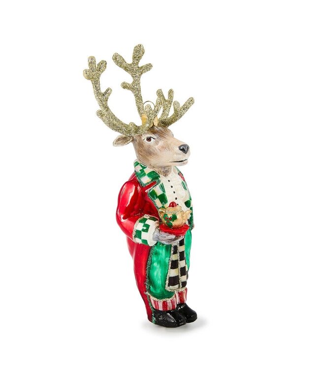 MACKENZIE CHILDS Check It Out Reindeer Butler Ornament