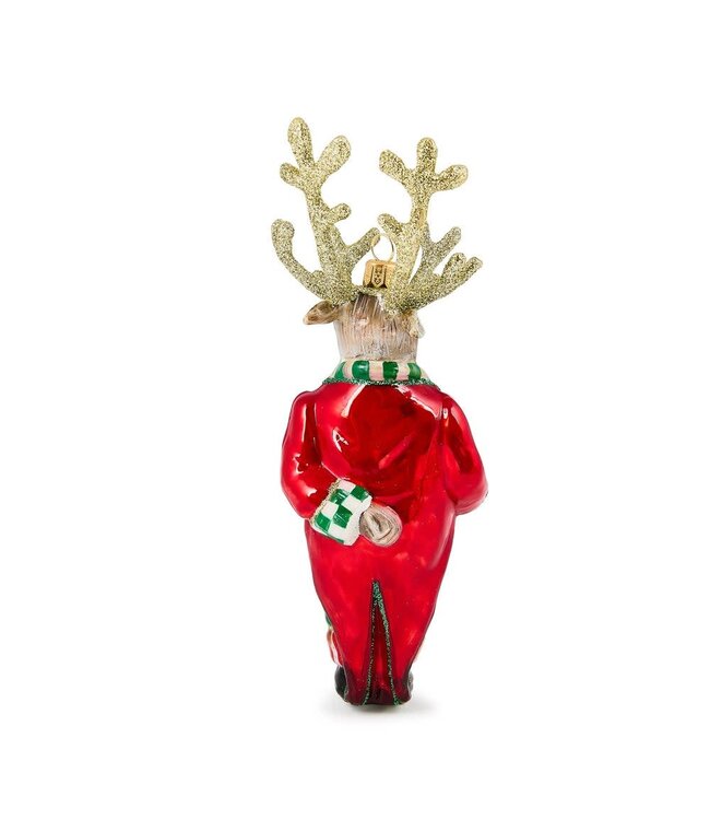 MACKENZIE CHILDS Check It Out Reindeer Butler Ornament