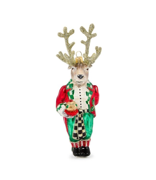 MACKENZIE CHILDS Check It Out Reindeer Butler Ornament