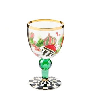 MACKENZIE CHILDS Deck the Halls Wine Glass