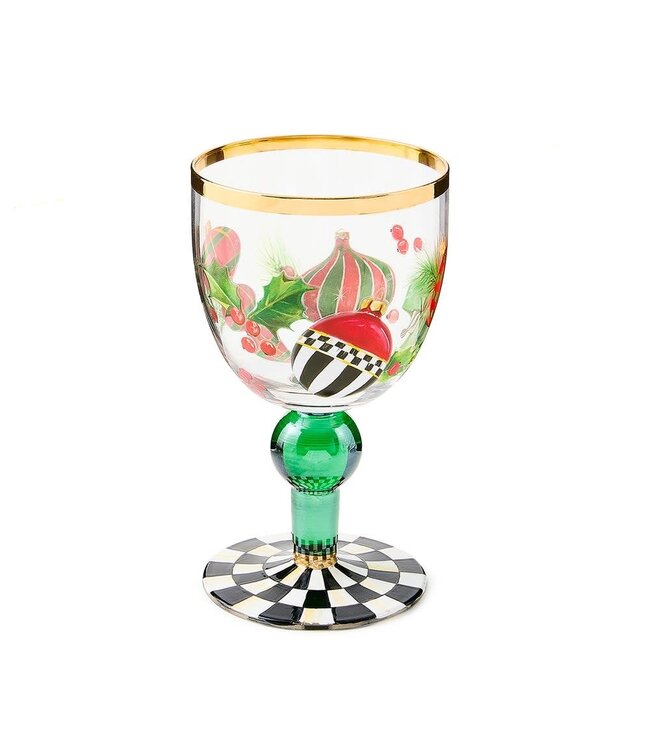 MACKENZIE CHILDS Deck the Halls Wine Glass