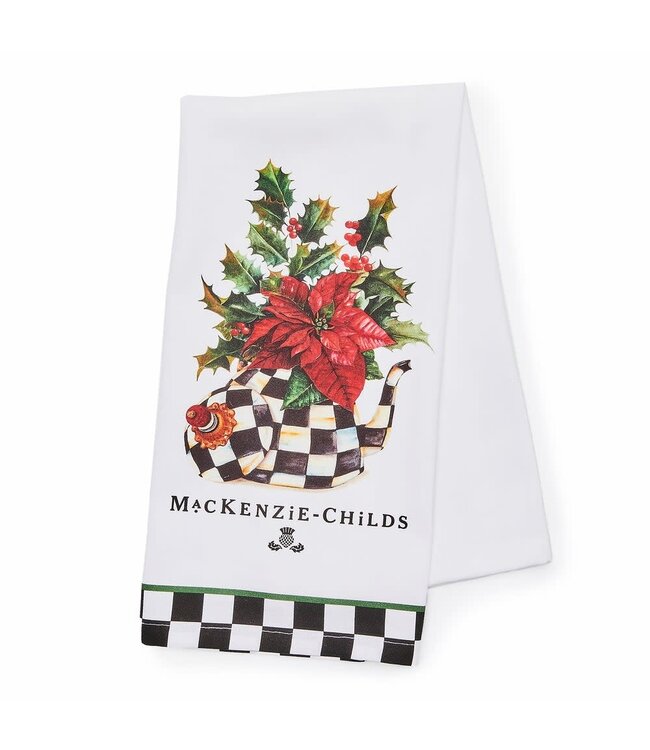 MACKENZIE CHILDS Poinsettia Tea Kettle Dish Towel