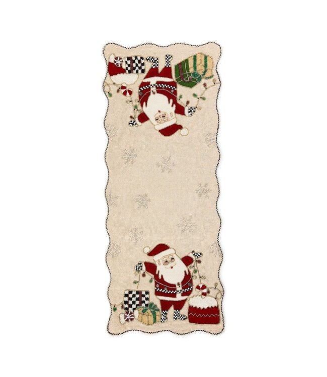MACKENZIE CHILDS Santa with Tree Lights Beaded Table Runner