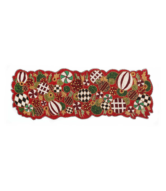 MACKENZIE CHILDS Jolly Ornaments Beaded Table Runner