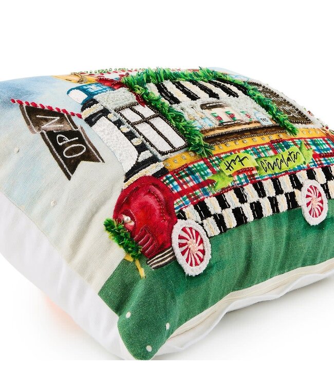 MACKENZIE CHILDS Hot Cocoa Food Truck Lumbar Throw Pillow