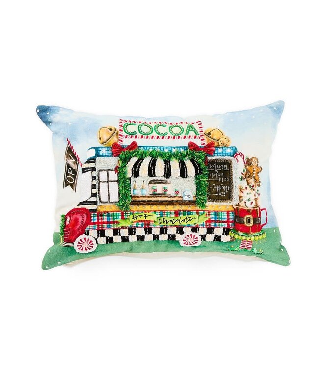 MACKENZIE CHILDS Hot Cocoa Food Truck Lumbar Throw Pillow