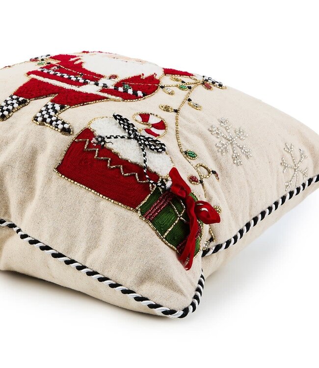 MACKENZIE CHILDS Santa with Tree Lights Throw Pillow