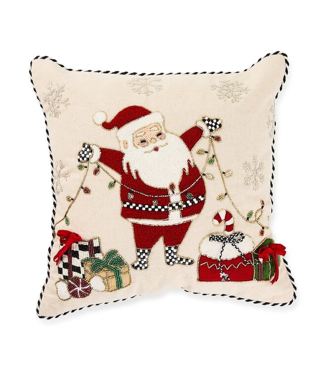 MACKENZIE CHILDS Santa with Tree Lights Throw Pillow