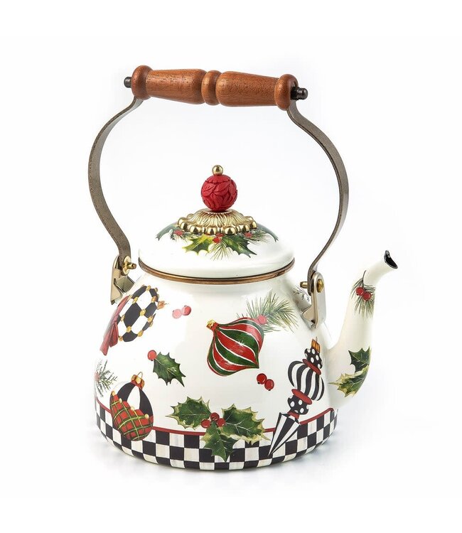 MACKENZIE CHILDS Deck the Halls 2 Quart Tea Kettle