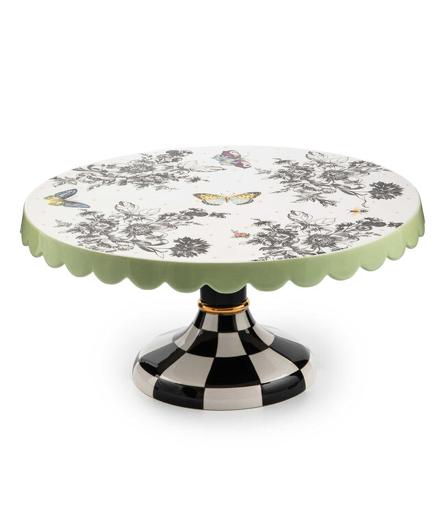 MACKENZIE CHILDS Butterfly Toile Large Pedestal Platter