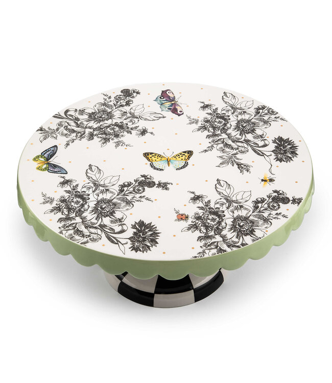 MACKENZIE CHILDS Butterfly Toile Large Pedestal Platter