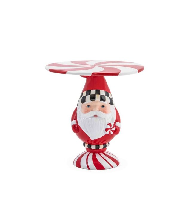 MACKENZIE CHILDS Peppermint Santa Pedestal Platter