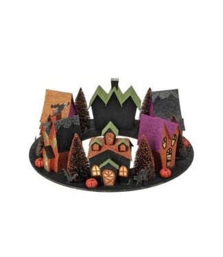 12" Led/Battery/Timer Cardboard Spooky Village Round