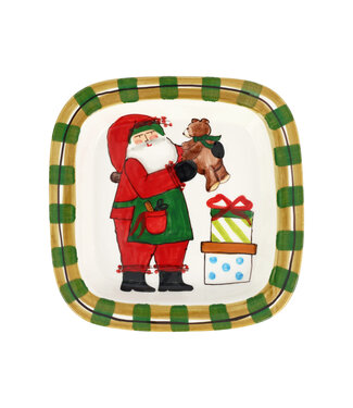 VIETRI Old St. Nick Small Rimmed Square Platter with Teddy Bear VIETRI Old St. Nick Small Rimmed Square Platter with Teddy Bear