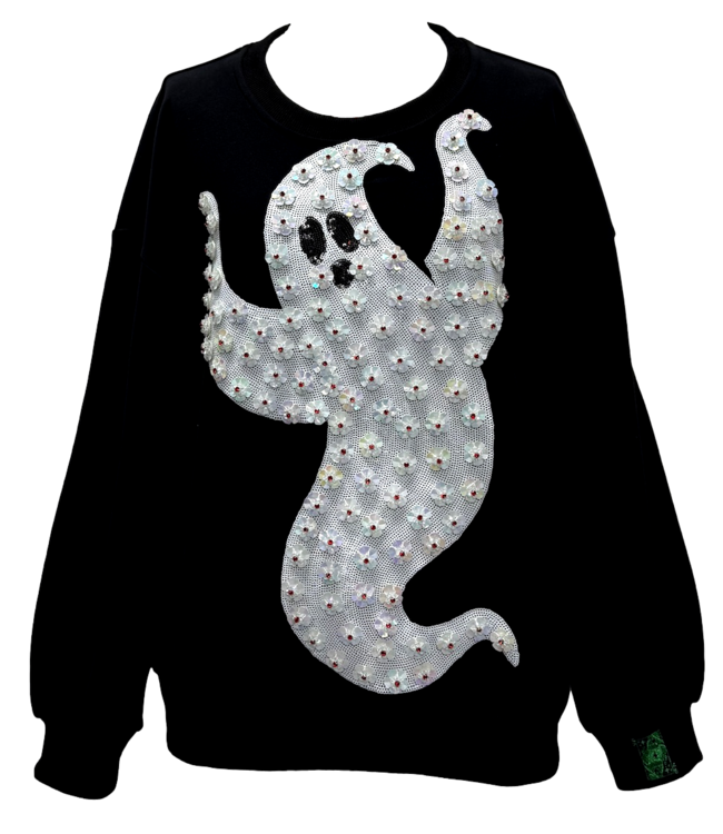 Ella Black & White Flower Sequin Ghost Sweatshirt - Amber