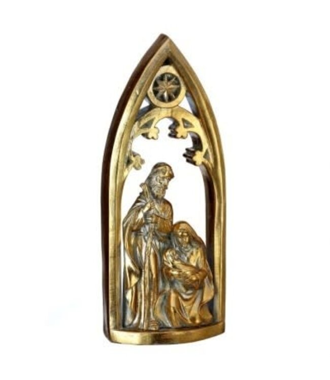 12"Resin Nativity Scene in Arched Cresh