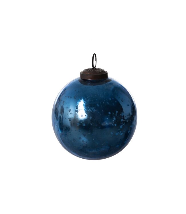 Antique Shiny Blue Glass Ball Ornament