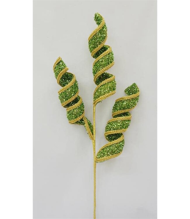 28” Green Spiral With Gold Trim Spray, Green/Gold