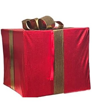 10" Foldable Metallic Fabric Gift Box Ornament, Red/Gold