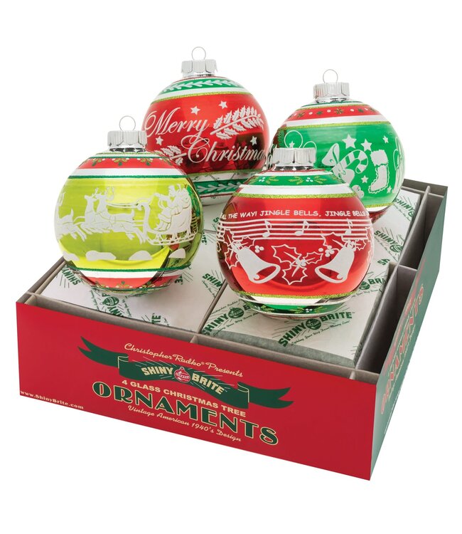 4" Holiday Splendor 4 Count Signature Flocked Rounds