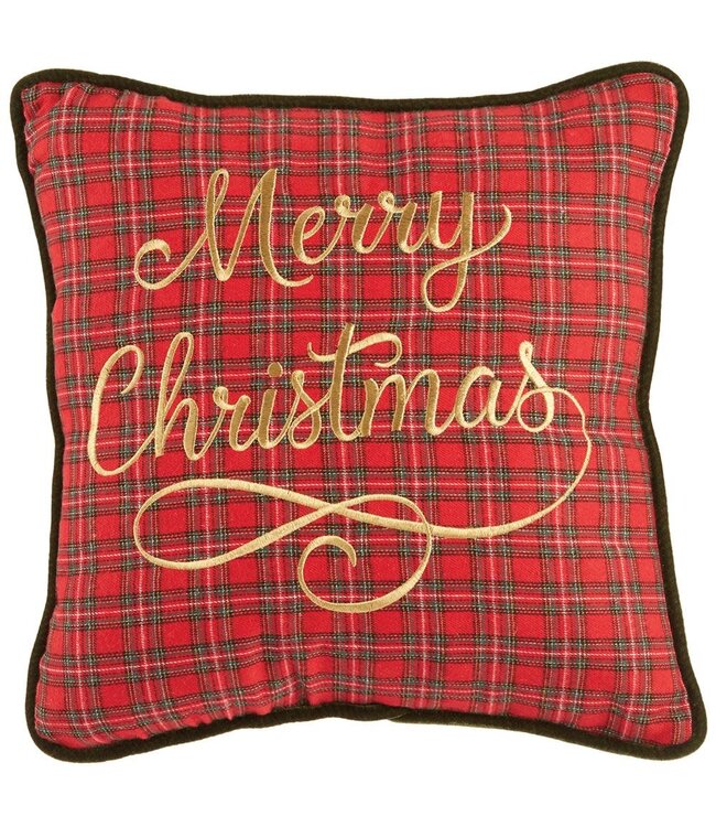 Plaid Merry Christmas Pillow Red Green