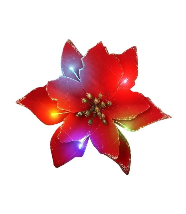 Light Up Christmas Red Poinsettia Hair Clip