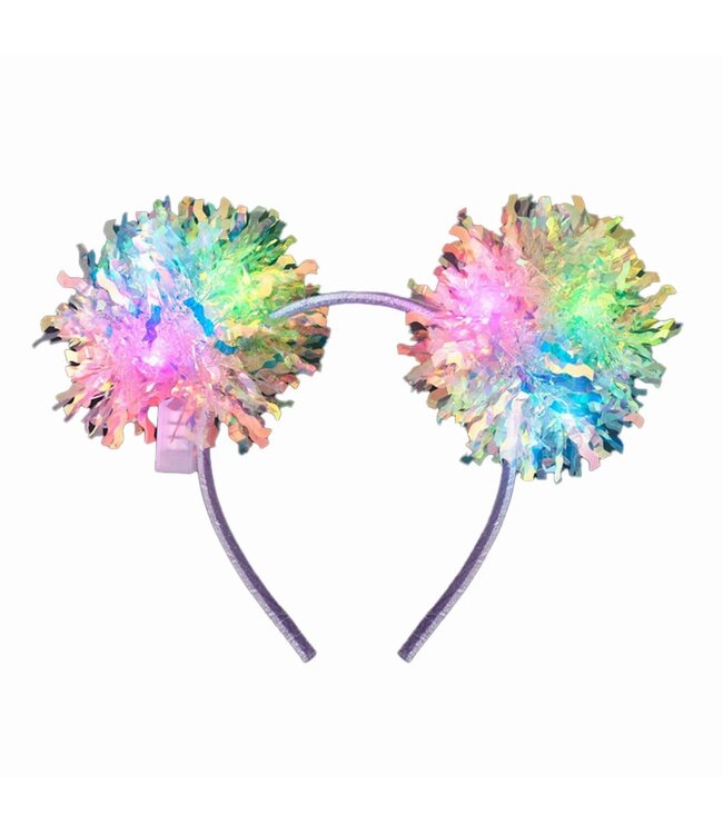 Light Up Crinkle Tinsel Fluffy Pom Pom Headband