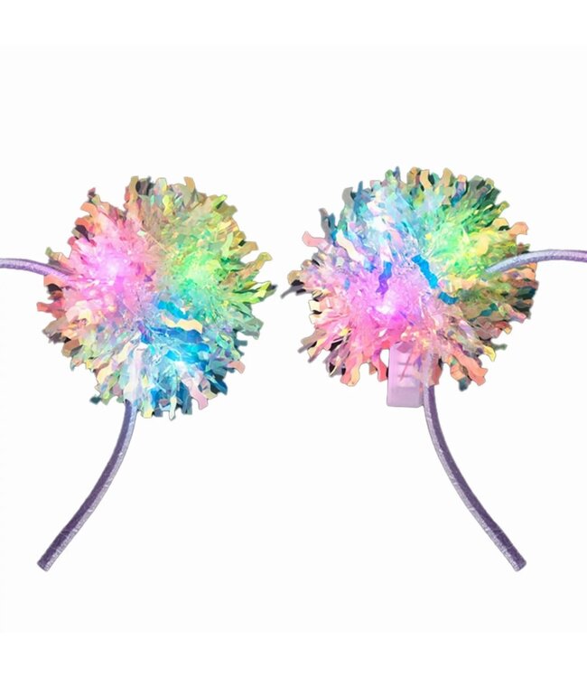Light Up Crinkle Tinsel Fluffy Pom Pom Headband