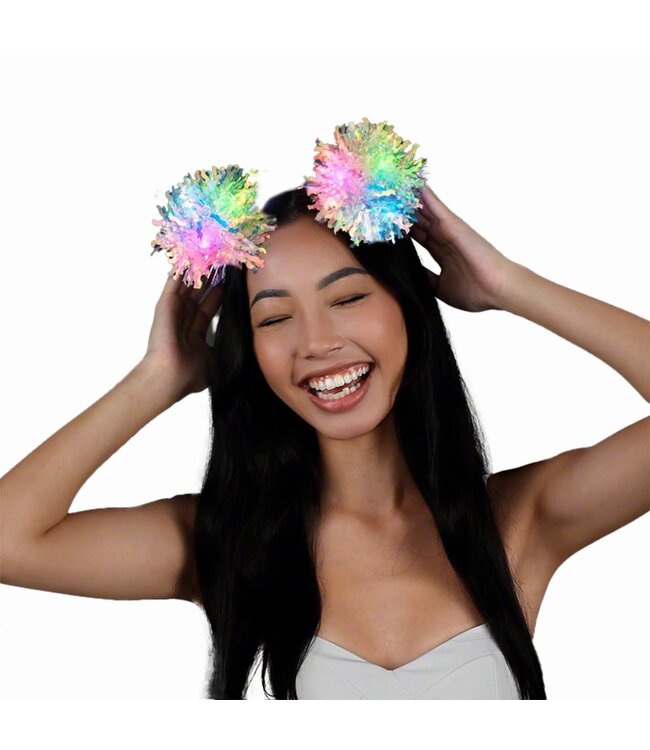 Light Up Crinkle Tinsel Fluffy Pom Pom Headband