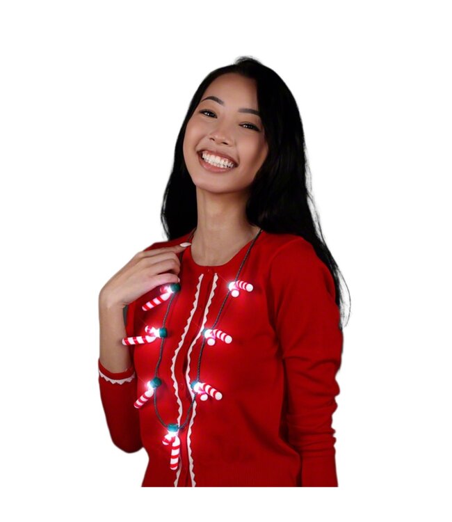 Light Up Seven Candy Cane Charms Christmas Necklace