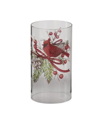 7.75 Inch Clear Glass Cardinal & Pinecone Candle Slip Cover