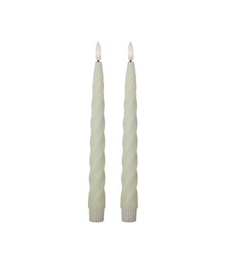 9.75 Inch Cream Spiral LED Taper Candles with Timer - Sold as Set