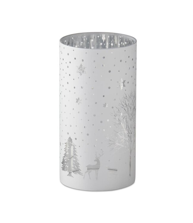 7.75 Inch Glass Laser Engraved Winter Scene Candle Slip Cover