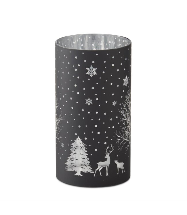 7.75 Inch Glass Laser Engraved Winter Scene Candle Slip Cover
