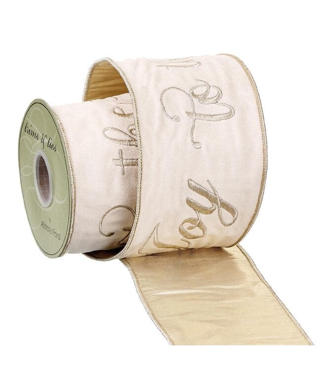4"Wx5yd Joy To The World Ribbon Cream Gold