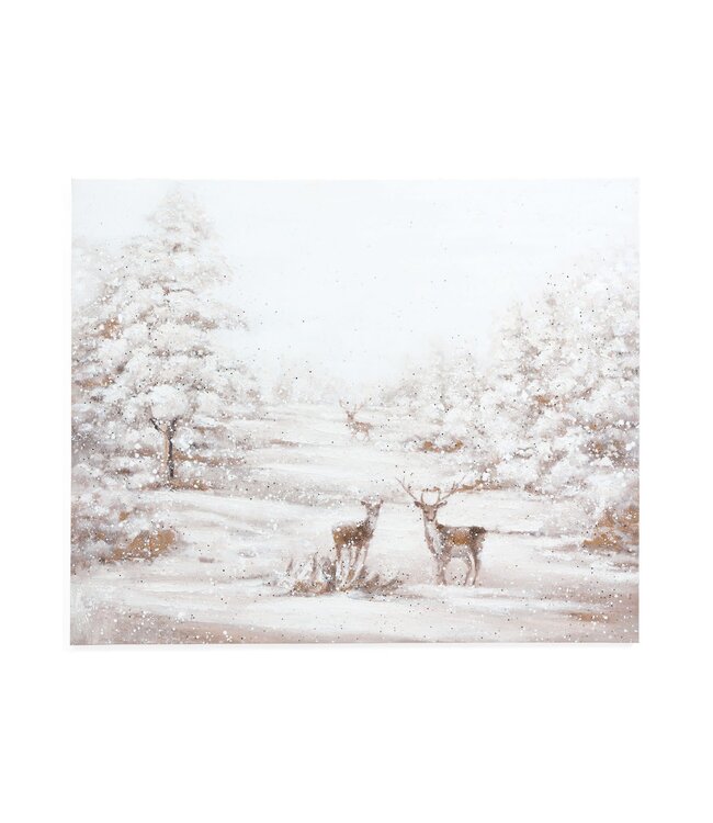 Hand Paint Canvas Winter Scene Deer