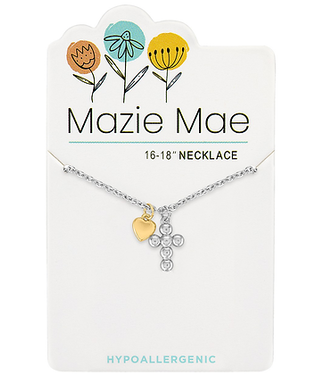 Silver Two-Tone Cross & Mini Heart Mazie Mae Necklace